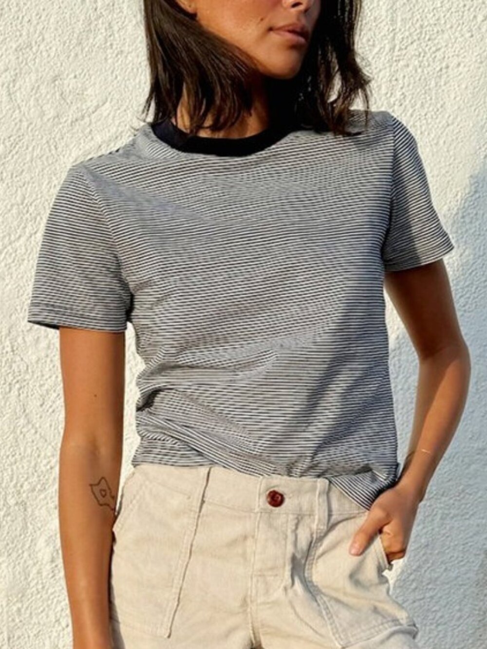 Birdwell Lowers Yarn-Dyed Knit Striped T-Shirt - Navy - Size Small
